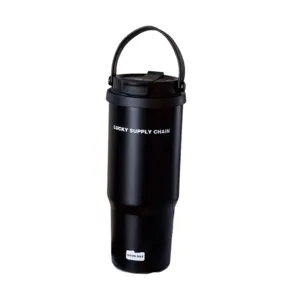 Bicchiere Isolato in Acciaio Inossidabile Con Coperchio e Cannuccia Tazza da Caffè da Viaggio Sottovuoto Portatile di Grande Capacità Con Manico