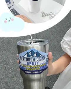 Stainless steel vacuum insulated tumbler with straw large capacity 30oz travel mug for summer.