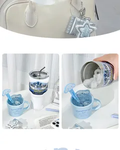 Stainless Steel Insulated Tumbler Large Capacity Ice Cup With Ceramic Mug And Cartoon Spoon Set