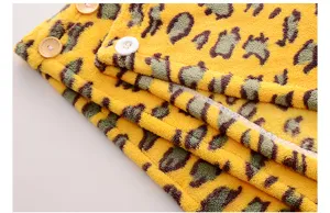 Coral fleece leopard print hair drying towel cap, thickened double-layer quick-drying shower cap for women.