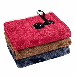 Juego de toallas de algodón suave con bonito bordado de gato y lazo colgante para uso doméstico diario.