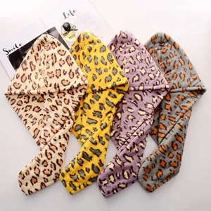 Coral Fleece Leopard Print Dry Hair Cap Thickened Super Absorbent Quick Drying Hair Towel Bath Cap Wrap