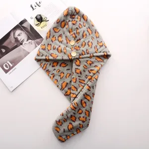 Microfiber Leopard Print Dry Hair Cap Thickened Absorbent Quick Drying Towel Wrap Hat