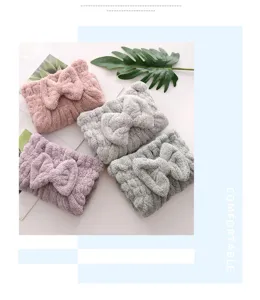 Gorro de secado de pelo de microfibra absorbente con lazo para mujer, toalla suave para ducha.