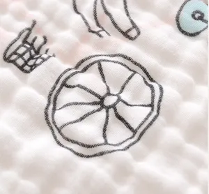 Primer plano del detalle de la textura de la tela de toalla de gasa de algodón.