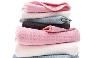 Waffle weave bath towel set soft absorbent quick dry face towel stacked display detail