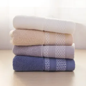 Toalla Facial Suave y Absorbente de Algodón Puro Color Sólido Franja Tejida Toalla de Baño para el Hogar