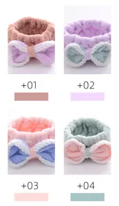 Diadema de felpa coral con lazo, cinta de microfibra suave para maquillaje y lavado facial.