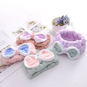 Diadema de lazo de vellón de coral para maquillaje y cuidado facial microfibra spa