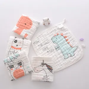 Toallita de Gasa de Algodón Puro Niños Seis Capas Absorbente Gasa Facial Toalla Dibujos Animados Estampado Suave Baño Bebé Uso Diario