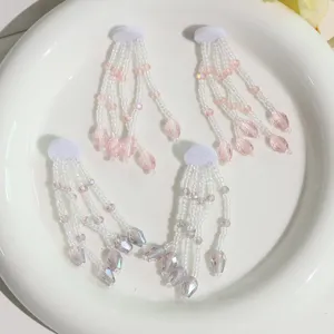 Horquilla Hanfu con Borla de Flor de Cuentas de Vidrio Hecha a Mano Accesorio Tradicional Chino