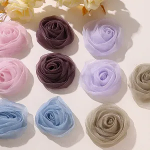 Fleurs de roses en organza 3D DIY accessoires de cheveux vêtements matériel de couture