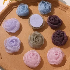 Fleur de rose 3D en organza accessoires pour cheveux DIY matériel de couture et loisirs.
