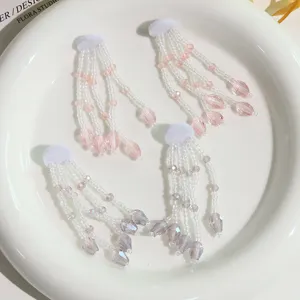 Borla de cuentas de arroz de cristal transparente accesorio de pelo DIY detalle.