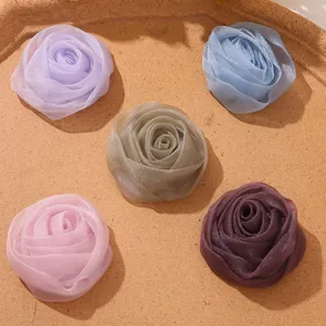 Fleurs de roses 3D en organza accessoires de cheveux DIY fournitures multicolores