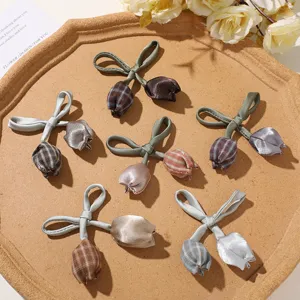 Sweet mori style plaid double head tulip hair bow DIY accessory for clothing bags.