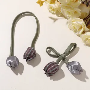 Sweet forest style plaid double head tulip bow DIY hair accessory and bag craft material.
