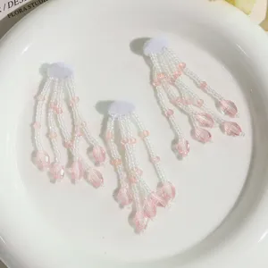 Accesorios para el cabello con flecos de cuentas de cristal hechas a mano para horquilla Hanfu