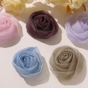 Style Coréen Organza 3D Bouton de Rose Fleur DIY Accessoires de Coiffure Garnitures de Vêtements Matériel d'Artisanat Fleur Décorative