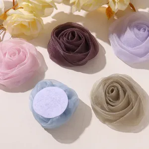 Fleurs de roses 3D en organza doux de style coreen pour accessoires de cheveux DIY et vetements.