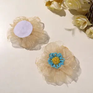 Organza beaded flower DIY hair accessory bridal garment decorative brooch craft supply