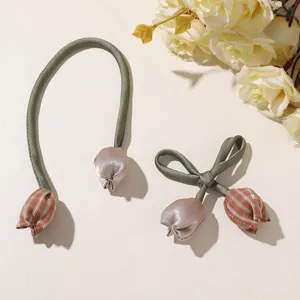 Tulip hair bow accessory, sweet plaid ribbon hair tie, DIY handmade material, cute hair ornament.