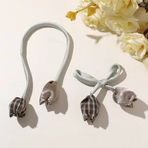 Sweet forest-style plaid double-head tulip bow DIY hair accessory and bag charm, soft and versatile.