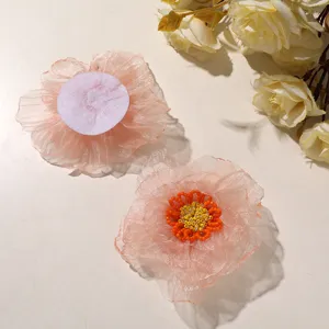 Organza beaded flower DIY hair accessory garment trim corsage material 2pcs detail shot