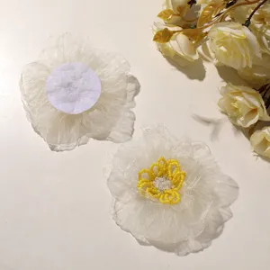 Organza beaded flower DIY patch for wedding dress clothing decoration and hair accessory craft.