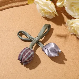 Sweet forest style plaid double head tulip bow DIY fabric hair accessory and bag charm.