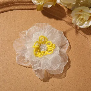 Organza beaded flower patch diy hair accessory wedding dress clothing ornament decor 1pc
