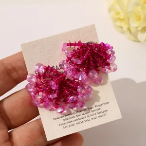 Korean style chic pink sequin crystal beaded firework tassel earrings jewelry pieces.