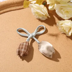 Sweet forest style plaid double tulip bow hair accessory DIY versatile bag decoration.