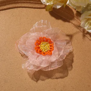 Organza Beaded Flower DIY Hair Accessory Craft Multicolored Burnt Edge Floral Applique Trim