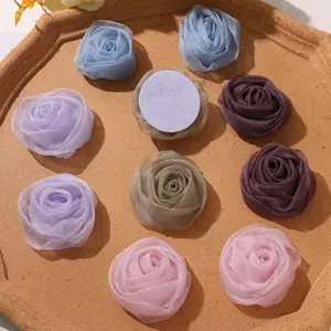 Fleur de Rose 3D en Organza DIY Accessoires Cheveux Artisanat Applique Multicolore