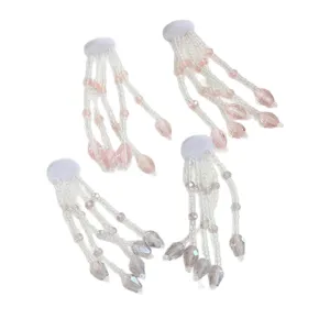 Accesorios para el cabello DIY con borlas de cuentas de cristal hechos a mano rosa