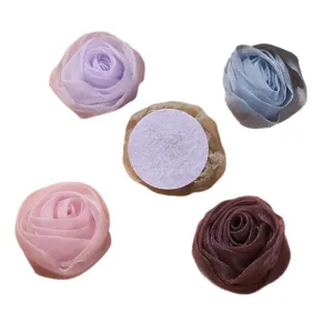 Fleurs en organza accessoires DIY, patches de fleurs de rose 3D pour pinces à cheveux et déco.