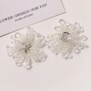 Crystal beaded flower jewelry component detail, sparkling sequin design for DIY handmade crafts.