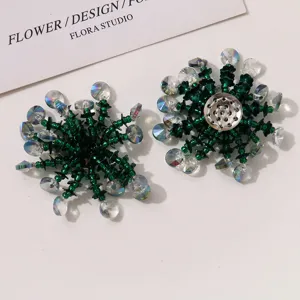Green sequin crystal beaded flower DIY brooch shoe charms handmade accessories detail view