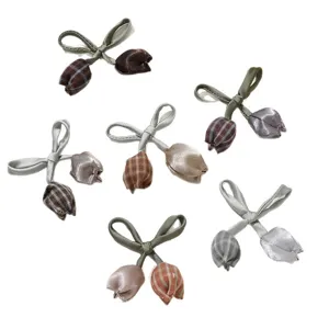Sweet forest-style plaid double-head tulip bow hair accessories for versatile DIY fashion styling.