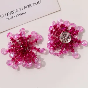 Pink crystal beaded flower DIY accessories, perfect for earrings, brooches or shoe charms.