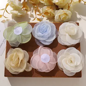 Flores de organza hechas a mano accesorios para el cabello DIY broche ropa tela