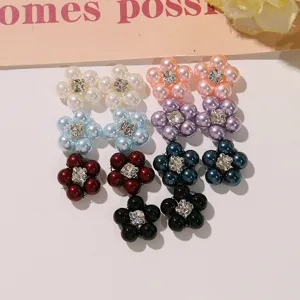 Retro Glass Artificial Pearl Rhinestone Five-Petal Flower DIY Charms For Nail Art Earring Hair Jewelry Accessories