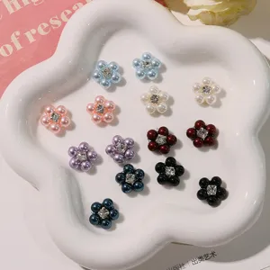 DIY alloy pearl rhinestone flower accessories for press on nails earrings hair crafts