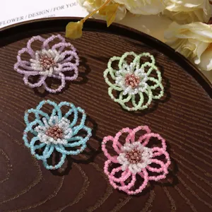 Fresh style two-tone frosted beaded hollow flower DIY earrings brooch hair accessories