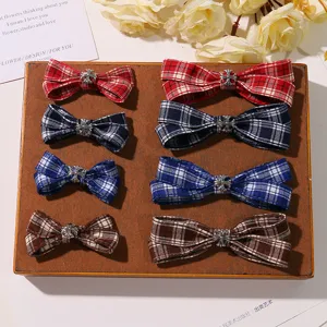 British Style Plaid Bow Hair Clip Vintage Fabric Cross Hairpin JK Uniform Hair Accessories For Women