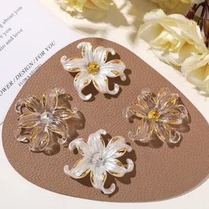 Rétro Léger Luxe Doré Strass Six Pétales Fleur DIY Accessoire Cheveux Verre Fleur Artisanat Pour Coiffe Décoration Chaussure