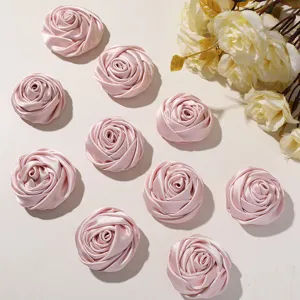 Flores de rosa de satén rosa para manualidades, accesorios de vestido de novia y broches decorados.