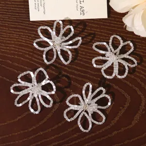 White beaded hollow flower DIY accessories for earrings brooches hair clips decor.