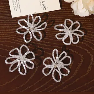 White beaded hollow flower DIY jewelry accessories, tube bead floral charms for earrings.